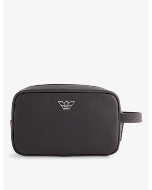 Emporio Armani Branded Faux-Leather Washbag - Black