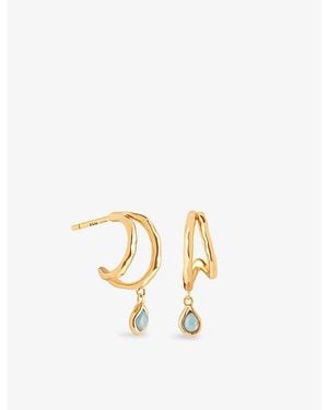 Astrid & Miyu Illusion Opal Charm 18Ct-Plated Sterling- And Nano-Gem Huggie Hoop Earrings - Metallic