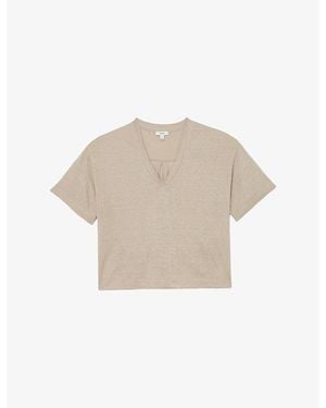 Reiss Ember V-Neck Relaxed-Fit Linen T-Shirt - Natural