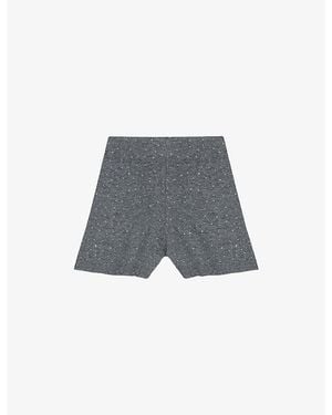 Maje Rhinestone-Embellished Knitted Wool-Blend Shorts - Grey