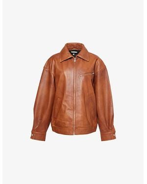 Reformation Veda Marco Two-Welt-Pockets Oversized Leather Jacket - Brown