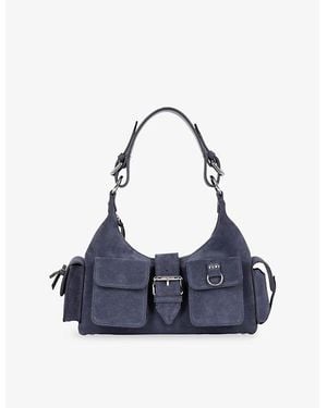 The Kooples Amelia Multi-Pocket Suede Shoulder Bag - Blue