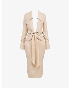 House Of Cb Nevaeh Plunge-Neck Woven Midi Dress - Natural