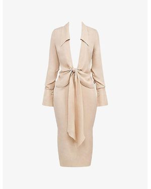 House Of Cb Nevaeh Plunge-Neck Woven Midi Dress - Natural