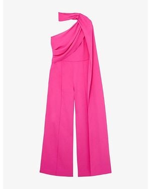 Reiss Carrie One-Shoulder Stretch-Woven Jumpsuit - Pink