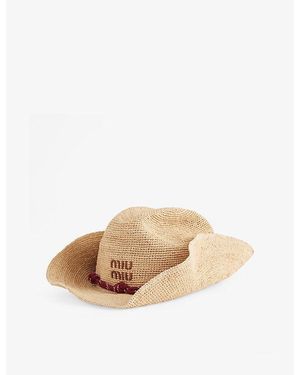Miu Miu Embroidered Cord-Trim Raffia Cowboy Hat - Natural