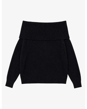 The Kooples Off-Shoulder Merino-Wool Jumper - Black