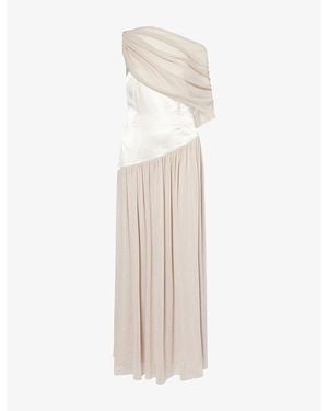 Abadia Asymmetric Off-Shoulder Satin Maxi Dress - Natural