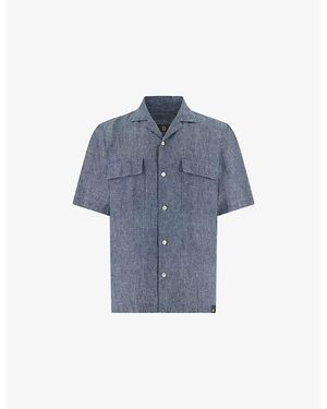 BOGGI Open-Collar Linen And Cotton-Blend Denim Shirt - Blue