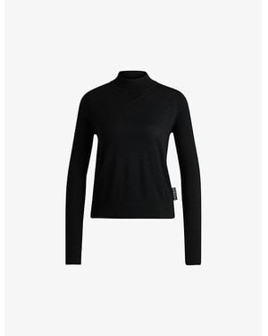 HUGO High-Neck Logo-Tab Wool Jumper - Black