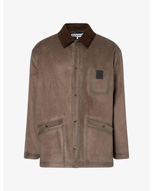 Loewe Collared Brand-Patch Faux-Suede Overshirt - Brown