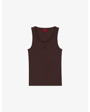 HUGO Brand-Embroidered Slim-Fit Stretch Cotton-Blend Tank Top - Brown