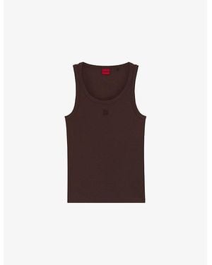 HUGO Brand-Embroidered Slim-Fit Stretch Cotton-Blend Tank Top - Brown