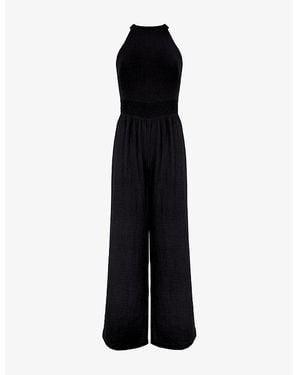 Ro&zo Shirred-Waist Halterneck Sleeveless Cotton Jumpsuit - Black