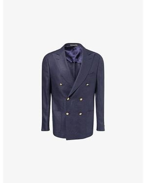 Corneliani Double-Breasted Peak-Lapel Linen Jacket - Blue