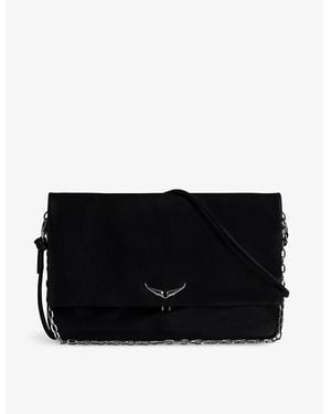 Zadig & Voltaire Rock Eternal Wing-Embellished Suede Clutch - Black