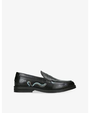 Duke & Dexter Wilde Pleasant Dreams Snake Leather Penny Loafers - Black