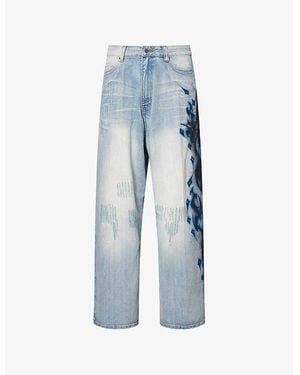 Jaded London Spike Airbrush Wide-Leg Denim Jeans - Blue