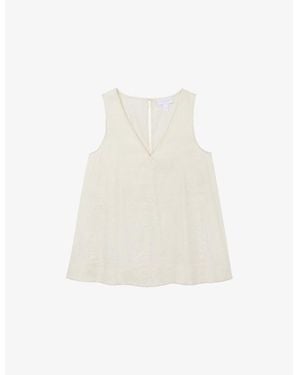 The White Company V-Neck Relaxed-Fit Stretch Linen-Blend Shell Top - White