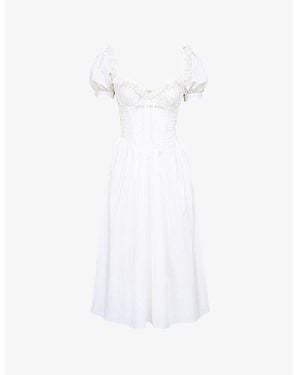 House Of Cb Lulabell Floral-Print Stretch-Cotton Midi Dress - White