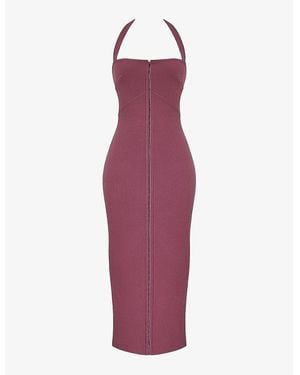 House Of Cb Mia Halter-Neck Body-Con Woven Maxi Dress - Purple