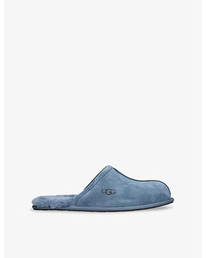 UGG Scuff Branded Suede And Shearling Slippers - Blue