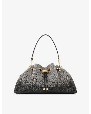 Jimmy Choo Crystal Hotfix Herringbone Woven Shoulder Bag - Gray