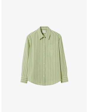 Claudie Pierlot Striped Straight-Cut Long-Sleeve Cotton Shirt - Green