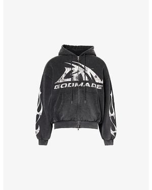 GODMADE Graphic-Print Washed Cotton Hoody - Black