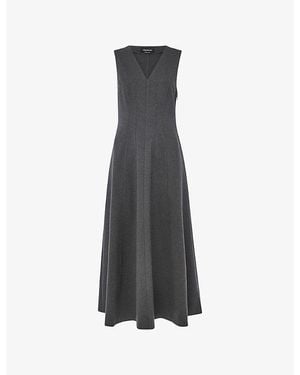 Whistles V-Neck Sleeveless Stretch-Woven Midi Dress - Gray