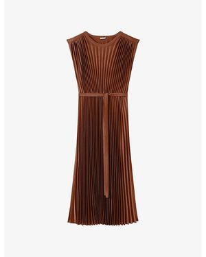 JOSEPH Volta Plissé Woven Midi Dress - Brown