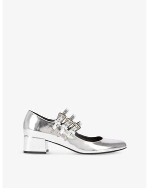 The Kooples Buckle-Embellished Leather Mary Jane Heels - White