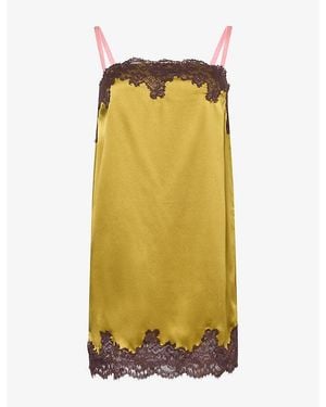 Reformation Emma-Rose Lace-Trim Silk Mini Dress - Yellow