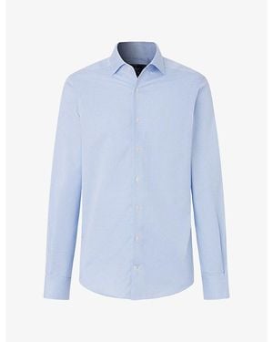 Hackett Puppytooth-Pattern Tailored-Fit Cotton Shirt - Blue