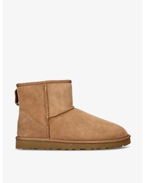 UGG Classic Ultra Mini Logo-Patch Suede And Shearling Ankle Boots - Brown
