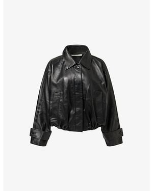 RÓHE Frames Cropped Leather Bomber Jacket - Black