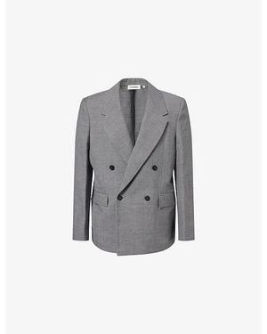 FRAME Double-Breasted Unlined Wool And Linen-Blend Blazer - Gray