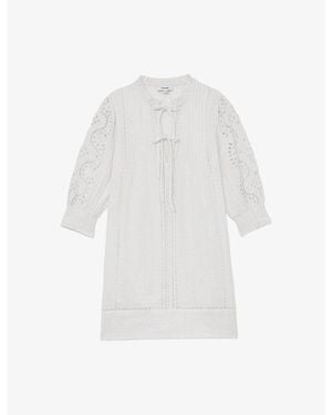 Reiss Gia Cheesecloth Tie-Neck Cotton Mini Dress - White