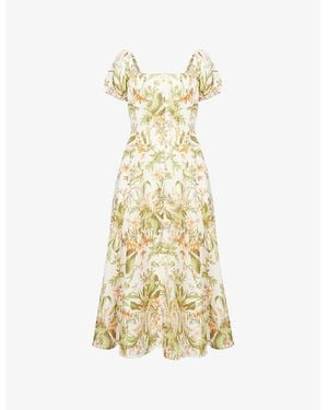 PAIGE Lindi Square-Neck Floral Silk-And-Linen Midi Dress - Metallic