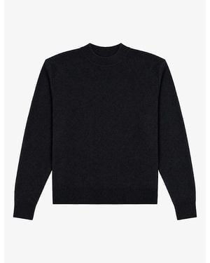 The Kooples Padded-Shoulder Round-Neck Merino Wool And Cashmere Jumper - Black