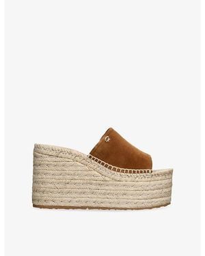 Gianvito Rossi Logo-Embellished Suede Platform Wedges - Brown