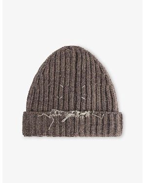 Maison Margiela Signature-Stitch Ribbed Wool-Blend Beanie Hat - Brown