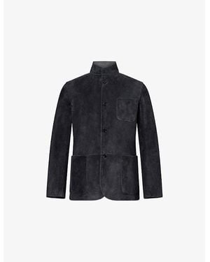 dunhill Driving Patch-Pocket Suede Jacket - Blue