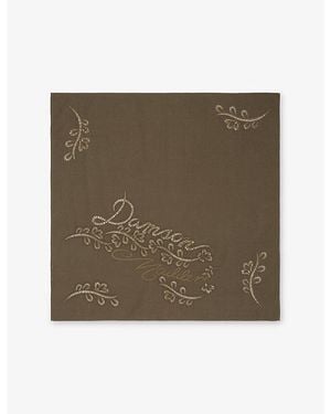 Damson Madder Floral Brand-Embroidered Cotton Headscarf 55Cm X 55Cm - Green