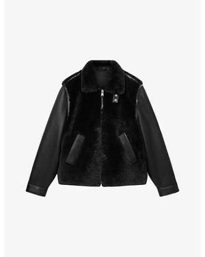 AllSaints Conyer Leather-Sleeve Shearling Jacket - Black