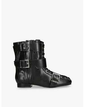 Ganni Eyelets Lace-Up Faux-Leather Ankle Boots - Black