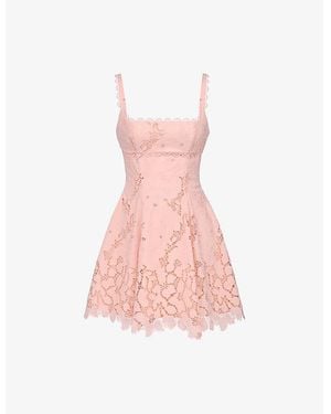 House Of Cb Isla Floral-Pattern Woven Mini Dress Xs (A-C Cup) - Pink