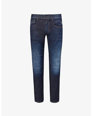Replay Anbass Faded-Wash Tapered-Leg Slim-Fit Stretch-Denim Jeans - Blue