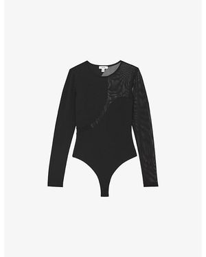 Reiss Evie Mesh-Panel Stretch-Nylon Bodysuit - Black