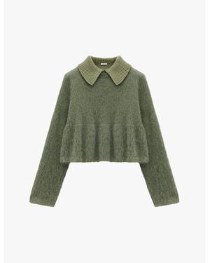 Loewe Contrast-Collar Peplum-Hem Mohair-Blend Jumper - Green